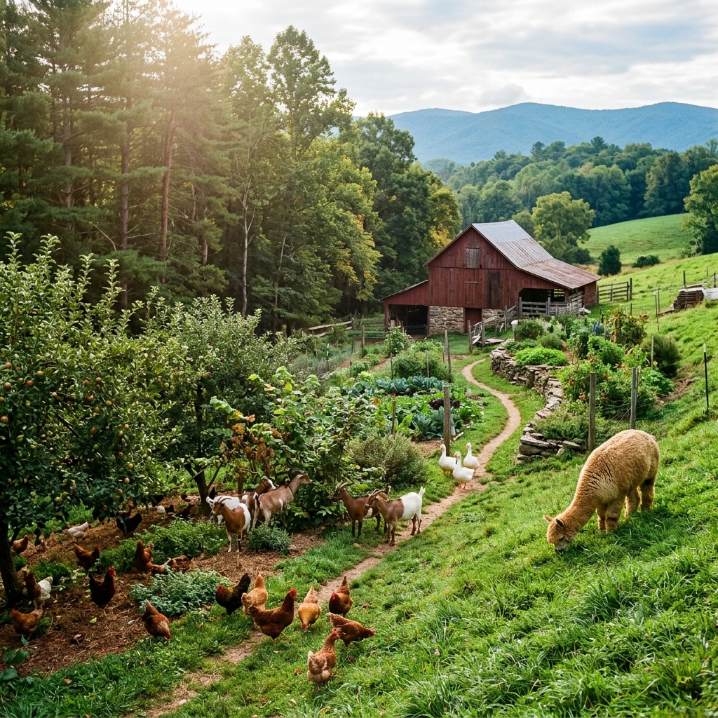 Animals — goats, chickens, alpaca