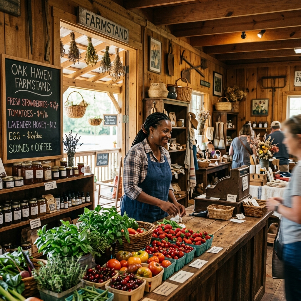 Rustic farm store with produce and local goods